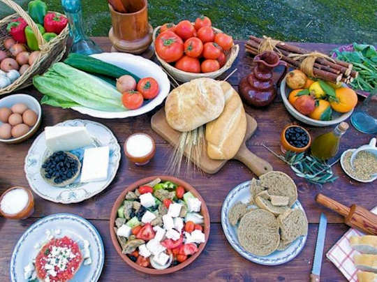 Crete diet - all the ingredients and dishes laid out on the table