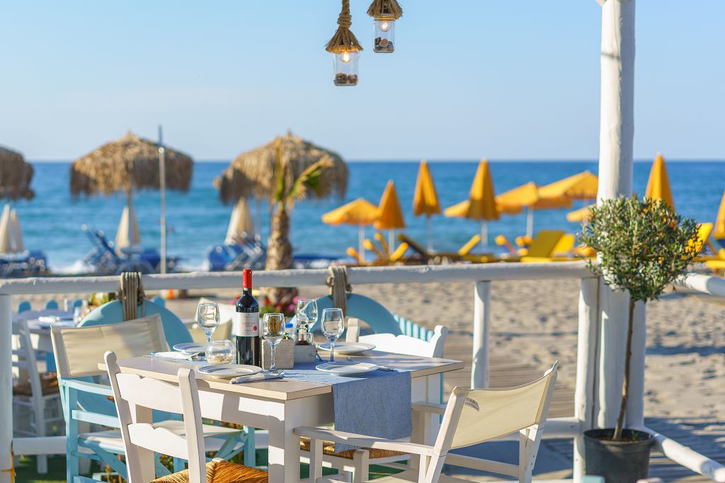 Dining table on the beach in Crete
