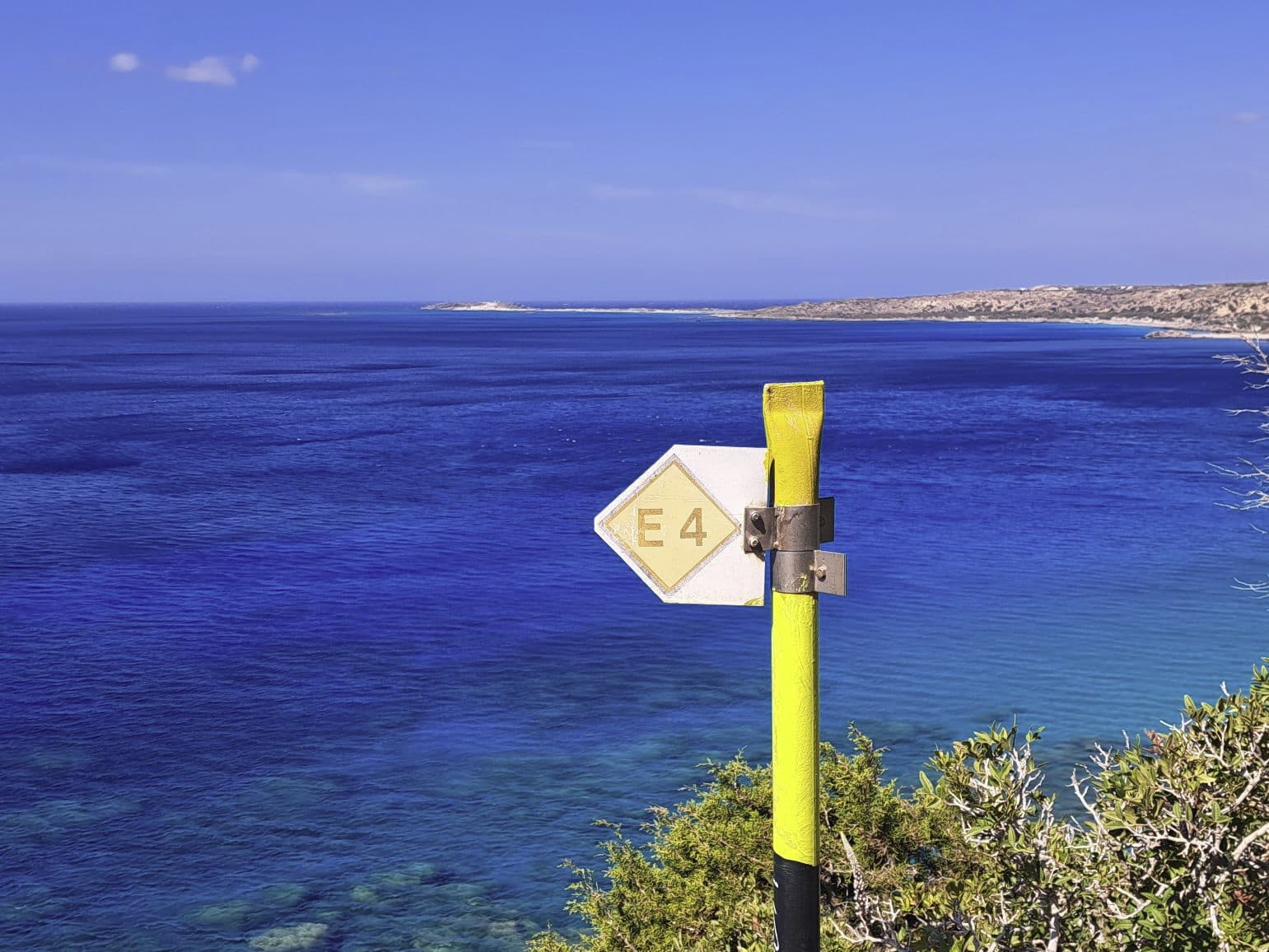 An E4 Path Marker by the Sea in Crete