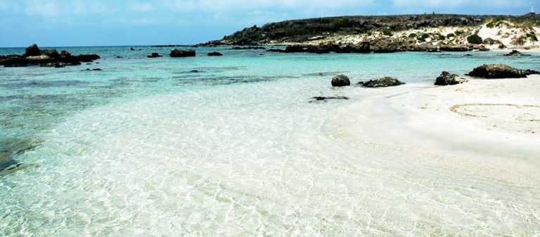 Elafonisi Beach has clear turquoise waters and fine sand