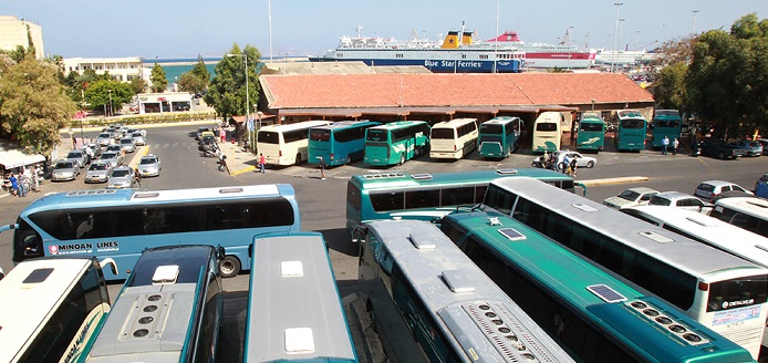 Regional buses at Bus Station A in Heraklion - by the Port