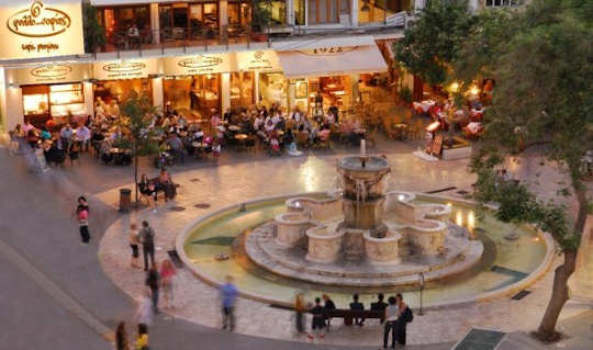 In Heraklion visit the 'Liondaria' Fountain and enjoy the hubbub of the pedestrian streets