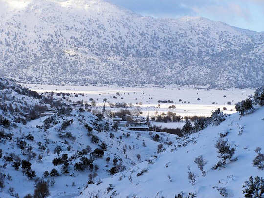 Crete in snow - Omalos Plateau in the White Mountains of Chania