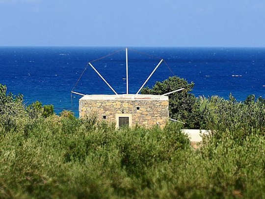 Sitia Windmill by the sea with olive groves