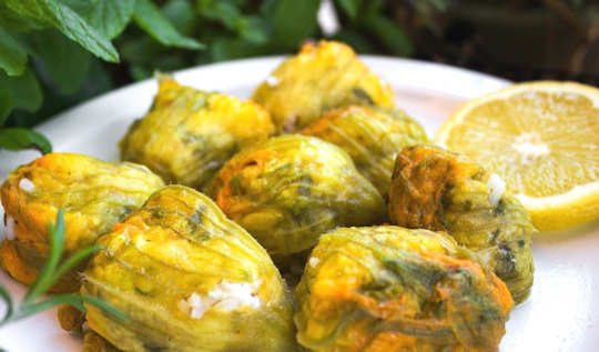 Stuffed zucchini flowers of Crete