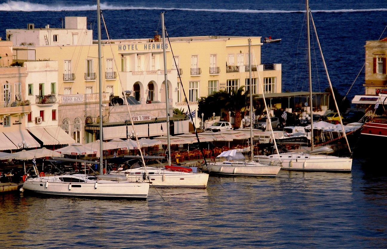 Ermoupolis Harbour with pretty yachts