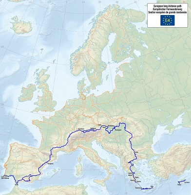 Sketch of E4 European Walking Path Route through Europe