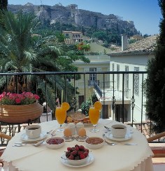 The view from my morning breakfast to the Acropolis of Athens