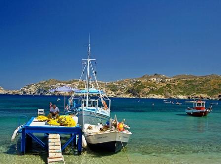 Agia Pelagia beach has white sand giving clear turquoise waters