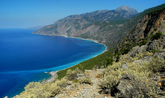 Agios Pavlos Beach as seen from the E4 walking path (image by Mark Latter)