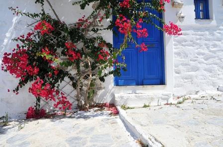 A quiet village street in Amorgos, Greece