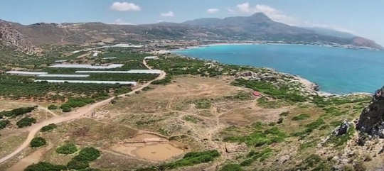 Ancient Falasarna with Falasarna Beach in the background