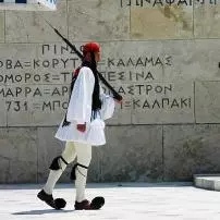Athens Greece - Evzone guards the tomb of the unknown soldier