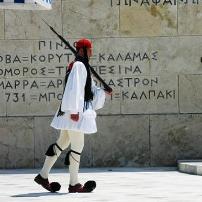 The Evzones guard the Tomb of the Unknown Soldier