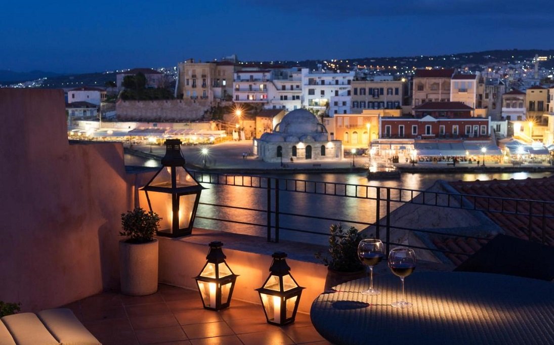 View from Casa Delfino, from the rooftop lounge, looking over the old Venetian harbour