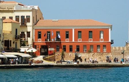 Chania in Crete - the ochre building is the Maritime Museum