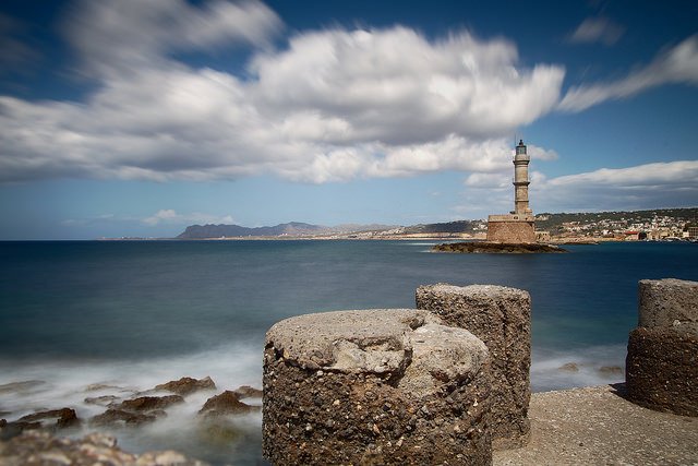 The Venetian Lighthouse of the Old Harbour of Chania guards the entrance and can be seen from all aspects as you stroll around the limani