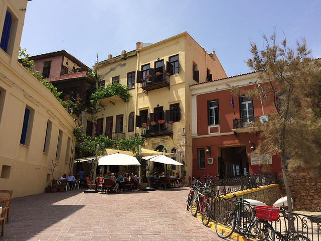 Visit the picturesque streets of the Old Town of Chania for coffee