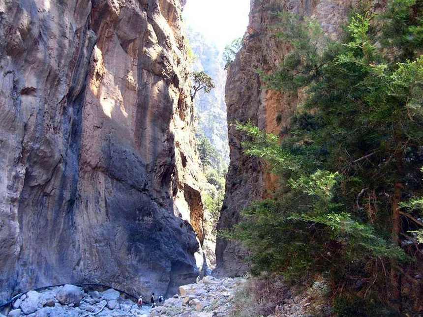 The steep walls of Samaria Gorge, Crete Greece