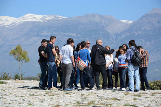 A guide brings the history alive! This is George Papadopoulos at Phaistos with the Psiloritis range behind...