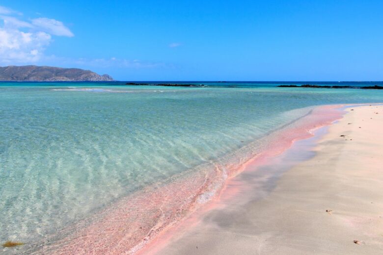 Elafonisi Beach sometimes shows pink sand from corals amongst the white sandy shores