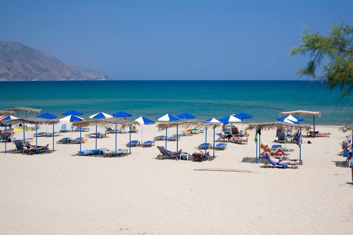 Georgioupolis Main Beach with umbrellas