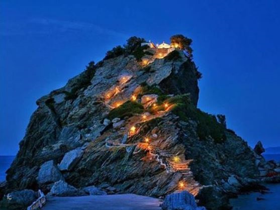 Romantic candlelit chapel in Skopelos