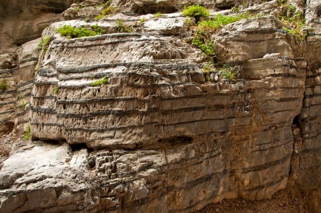 Sedimentary limestone rock layers in Imbros Gorge, Crete (image by Graeme Churchard)