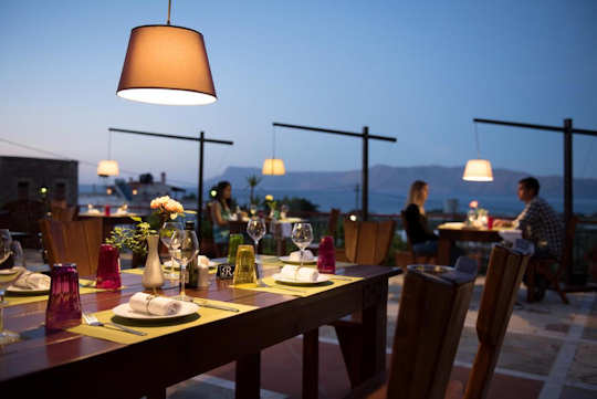 Uninterrupted views to the Bay of Kissamos from the taverna at the Kaliviani Traditional Guesthouse