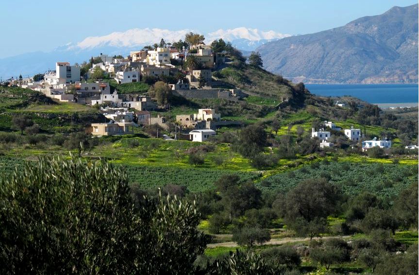 Kamilari Village looks over the sea in southern Crete