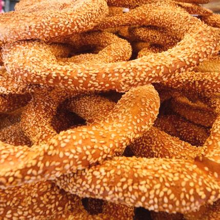 Koulouria bread snacks on a street corner in Greece