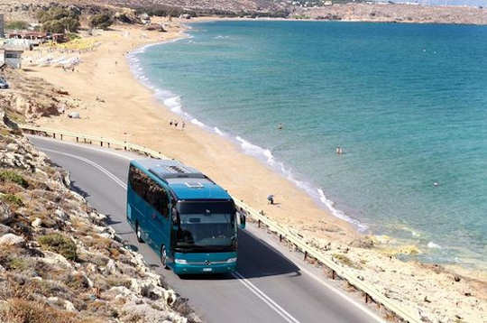 ktel crete bus by the beach