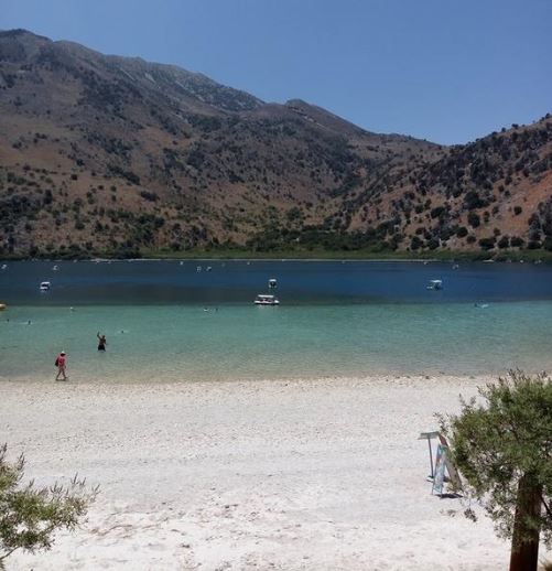 Stop at Lake Kournas as you tour from Chania to Rethymnon, see the fresh water lake with sandy beaches and tavernas