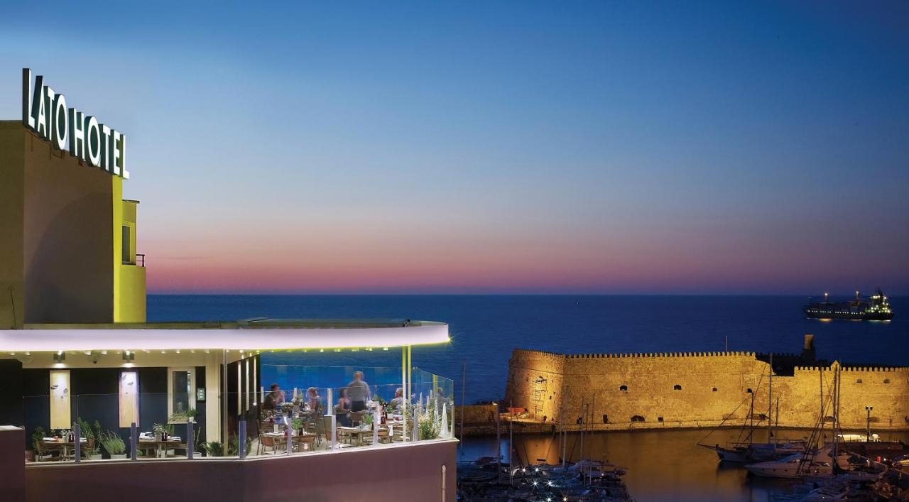 The Lato Hotel looks over the Old Port of Heraklion