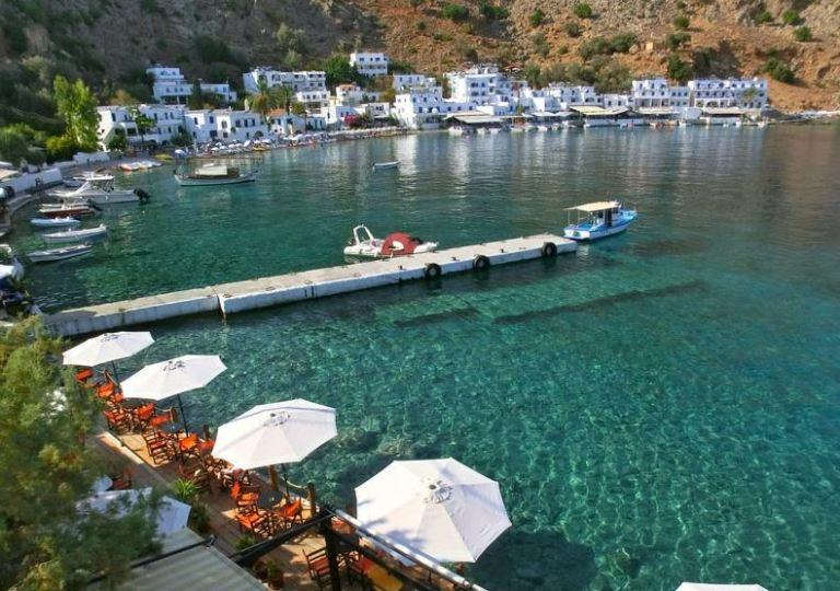 An idyllic Greek seaside village in the south of Chania. Get there by foot or by ferry.