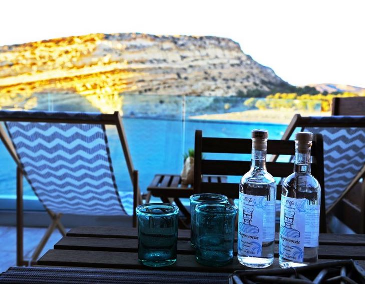 Matala Caves Seafront Apartment with view across the bay to the sandstone caves