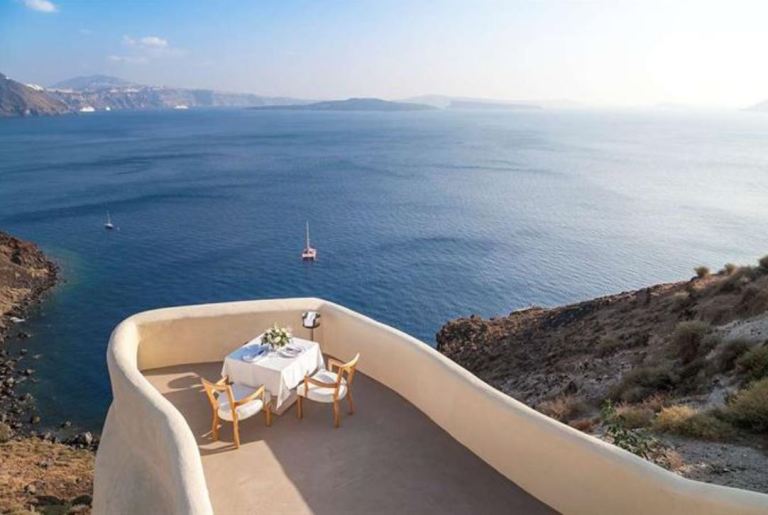 Mystique Hotel Santorini - private dining with sweeping views