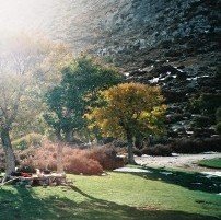 Garden of the chapel with lawn