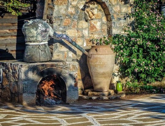 The still for distillation of raki or rakokazano at Cretan Olive Oil Farm near Agios Nikolaos