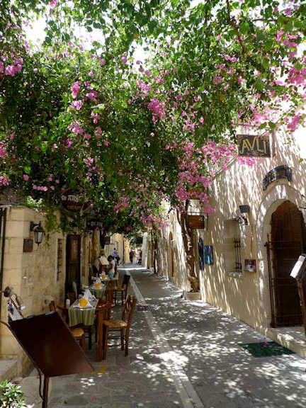 Rethymnon old town with flowers