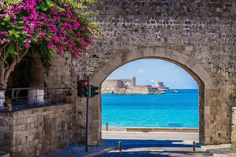 Crete to Rhodes - Looking through the Gate of Rhodes Old Town (image by Bruce Harlick)