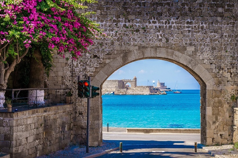 Crete to Rhodes - Looking through the Gate of Rhodes Old Town (image by Bruce Harlick)