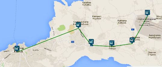 Bus route from Chania Airport to Chania Town