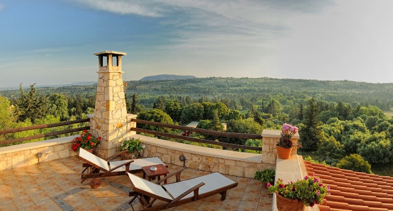 Strofilia Villa Rooftop showing the surrounding forest, Sellia, Crete