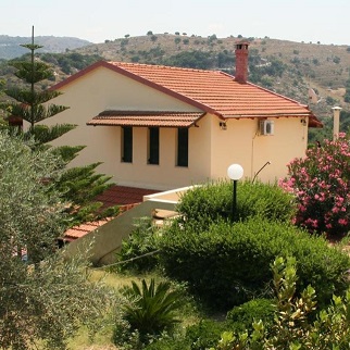 Villa Stratos, view showing the exterior and gardens