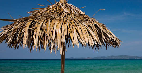 Straw Beach Umbrella with Sea in the background