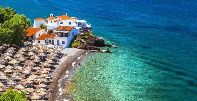 Vlichos Beach is 2 km west of Hydra port - get there by water taxi